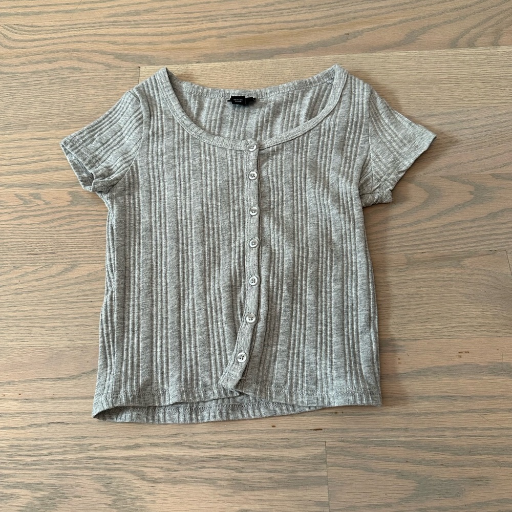 Short Sleeve Girls Shirt Ribbed Grey